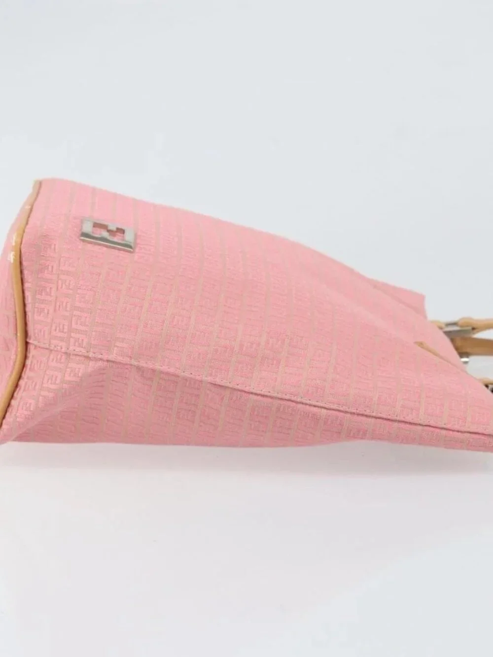 FENDI Zucchino Canvas Tote Bag Pink Silver - Picture 6 of 16